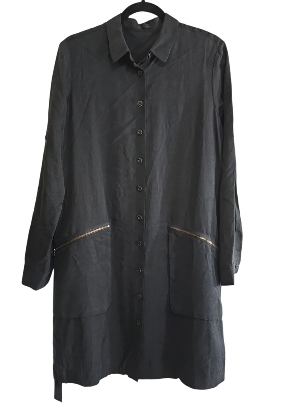 ATM Anthony Thomas Melillo Black Belted Shirt Dress Medium Cargo Utility Tencel - Picture 7 of 10